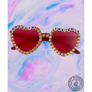 Dance in the Rain Red Heart Shaped Festival Party Bling Rhinestone Sunglasses